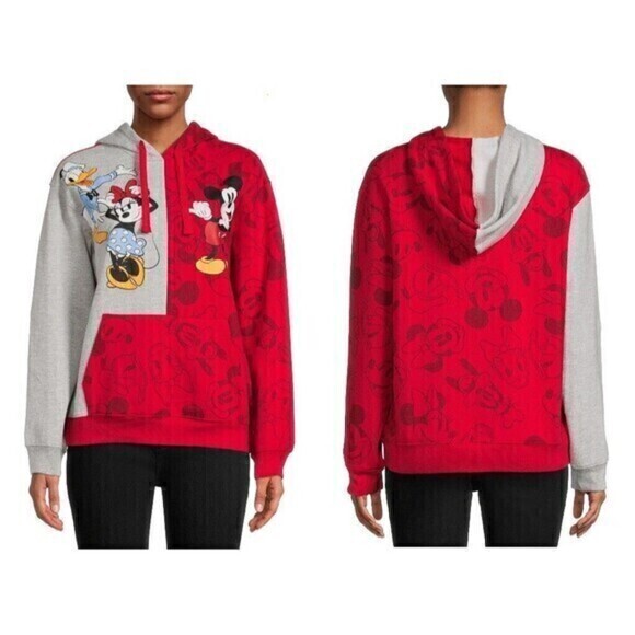 Disney Mickey and Friends Hoodie Womens Size XXL Red Grey Pouch Pocket Pullover - Picture 1 of 13
